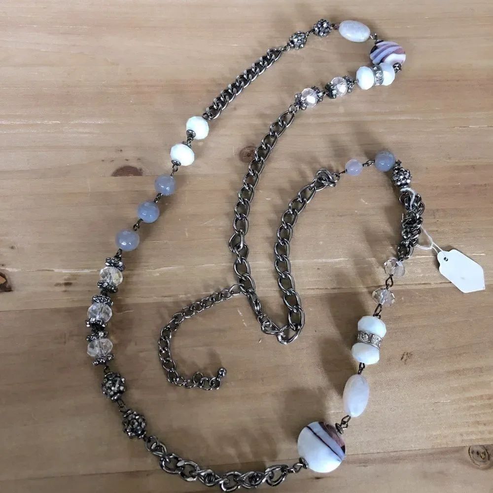 Gunmetal Silver Lavender Chain Accent Necklace